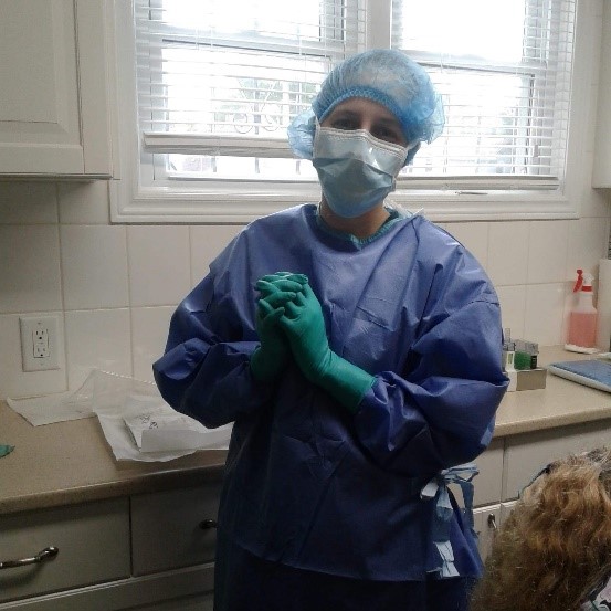 Student veterinarian preparing for surgery